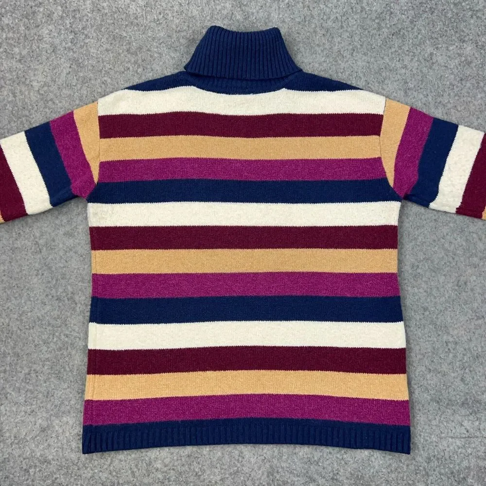 VTG St Johns Bay Sweater Womens Medium Multicolor Striped Turtleneck Side Button - Picture 7 of 10
